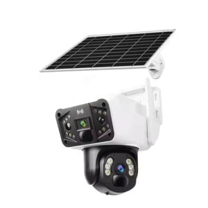 دوربین مداربسته تحت شبکه خورشیدی بی‌سیم مدل TP33-4G-Solar با لنز 3 مگاپیکسل، رزولوشن 1440×2560، دید در شب رنگی تا 60 متر، چرخش 360 درجه، تعقیب خودکار سوژه، تشخیص انسان، مکالمه دوطرفه و مقاومت IP66
